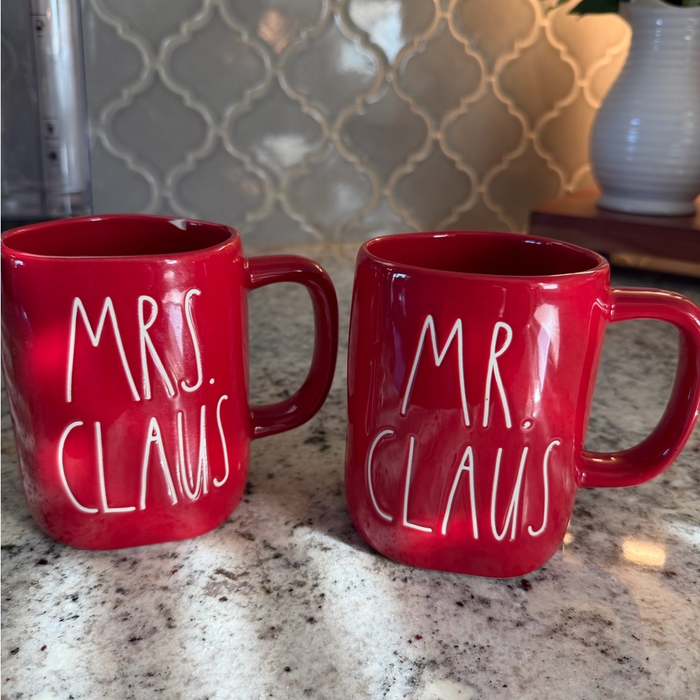 Rae Dunn Red Mr. and Mrs. Claus Mugs